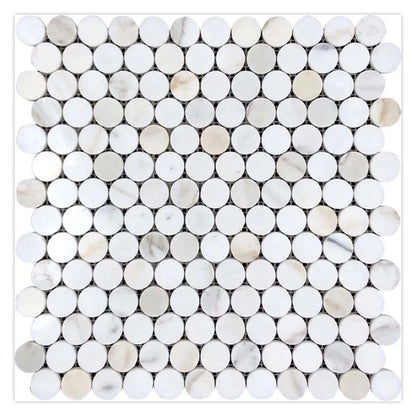 White Gray 11x12 Polished Penny Round Calacatta Gold Marble Mosaic Tile (5 pack, 4.47 sq ft/case)