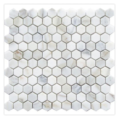 White Gray 11x12 Honed Hexagon Calacatta Gold Marble Mosaic Tile (5 pack, 4.55 sq ft/case)