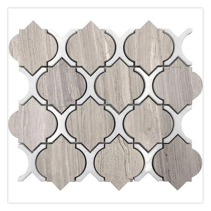 Soft White Wooden Brown 10x11 Polished Arabesque Marble Mosaic Tile (5 pack, 4 sq ft/case) - Sample