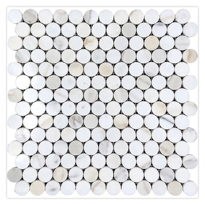 White Gray 11x12 Penny Round Polished Calacatta Gold Marble Mosaic Tile (5 pack, 4.47 sq ft/case)