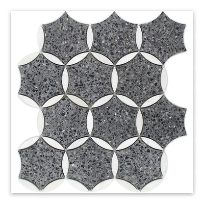 Charcoal Gray Black 12x13 Honed Star Round Terrazzo Marble Mosaic Tile (5 pack, 5.46 sq ft/case) - Sample