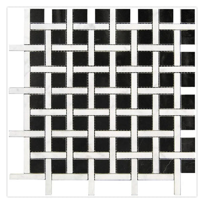 Eastern Black White 12x12 Polished Basketweave Marble Mosaic Tile (5 pack, 5 sq ft/case)