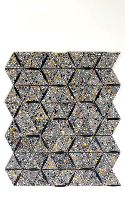 Charcoal Gray Black 11x13 Honed Triangle Terrazzo Marble Mosaic Tile (5 pack, 4.77 sq ft/case) - Sample
