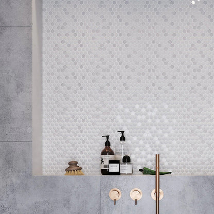 Cotton White 12x12 Matte Glossy Hexagon Recycled Glass Mosaic Tile (5 pack, 4.92 sq ft/case)
