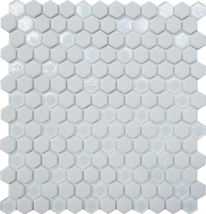 Cotton White 12x12 Matte Glossy Hexagon Recycled Glass Mosaic Tile (5 pack, 4.92 sq ft/case)