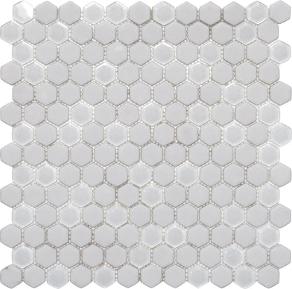 Cotton White 12x12 Matte Glossy Hexagon Recycled Glass Mosaic Tile (5 pack, 4.92 sq ft/case) - Sample