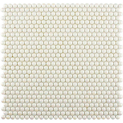 Parchment White 12x12 Glossy Iridescent Penny Round Recycled Glass Mosaic Tile (10 pack, 11.11 sq ft/case)