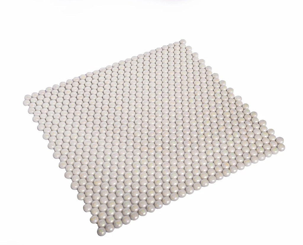 Parchment White 12x12 Glossy Iridescent Penny Round Recycled Glass Mosaic Tile (10 pack, 11.11 sq ft/case)