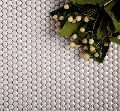 Parchment White 12x12 Glossy Iridescent Penny Round Recycled Glass Mosaic Tile (10 pack, 11.11 sq ft/case)