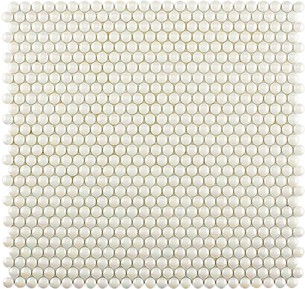 Parchment White 12x12 Glossy Iridescent Penny Round Recycled Glass Mosaic Tile (10 pack, 11.11 sq ft/case)