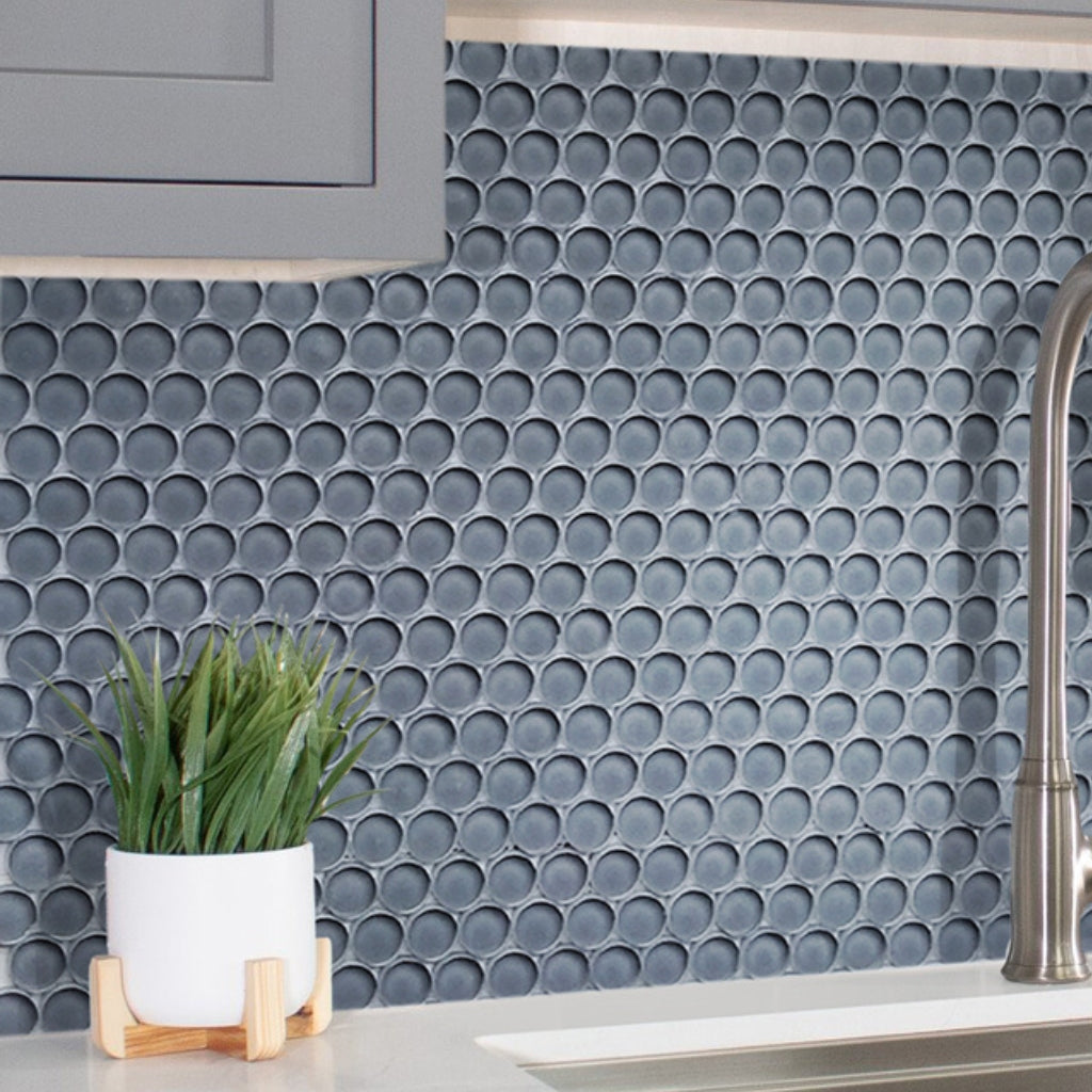 Coin Gray 12x12 Glossy Penny Round Glass Mosaic Tile (5 pack, 5 sq ft/case)