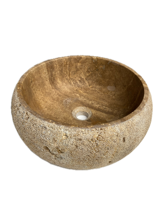 Valencia Travertine Vessel Bathroom Sink Honed Inside and Sand-Blasted Outside (D)16" (H)6"