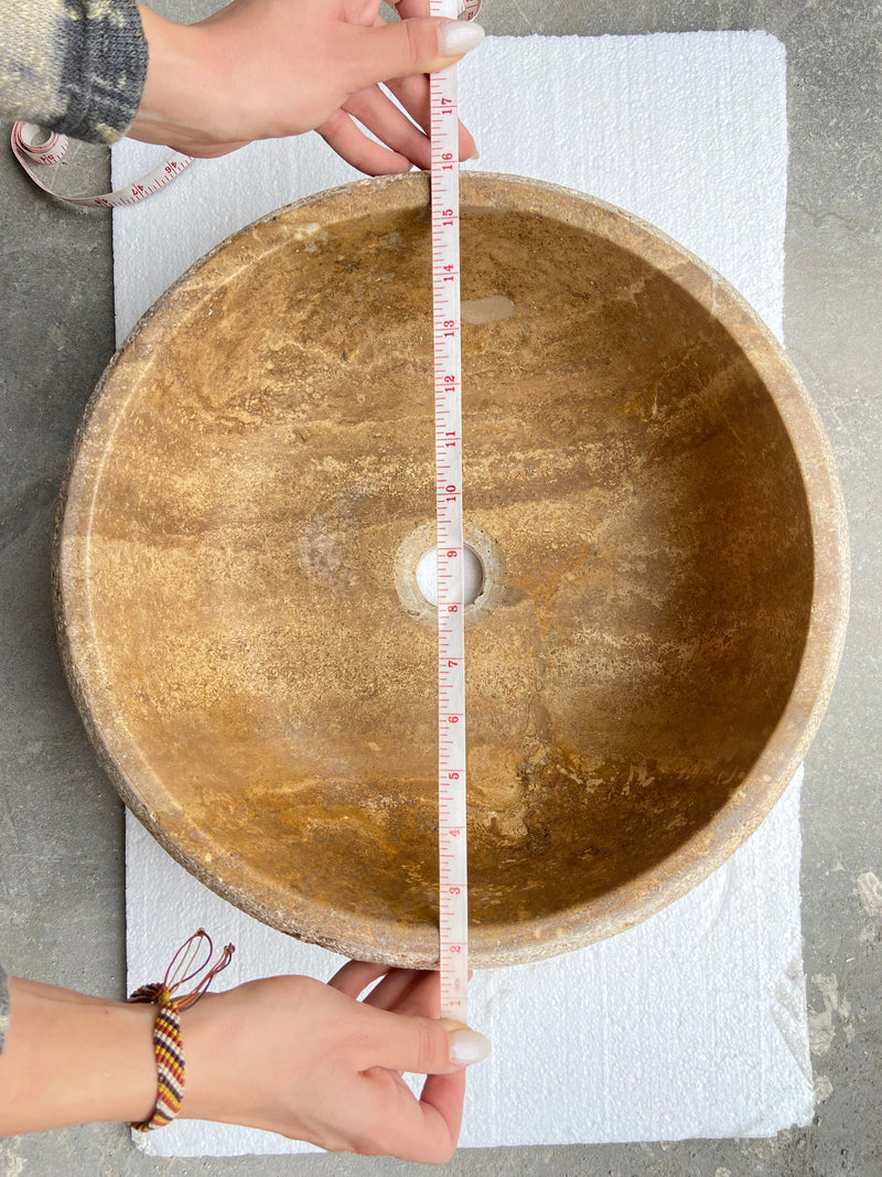 Valencia Travertine Vessel Bathroom Sink Honed Inside and Sand-Blasted Outside (D)16" (H)6"