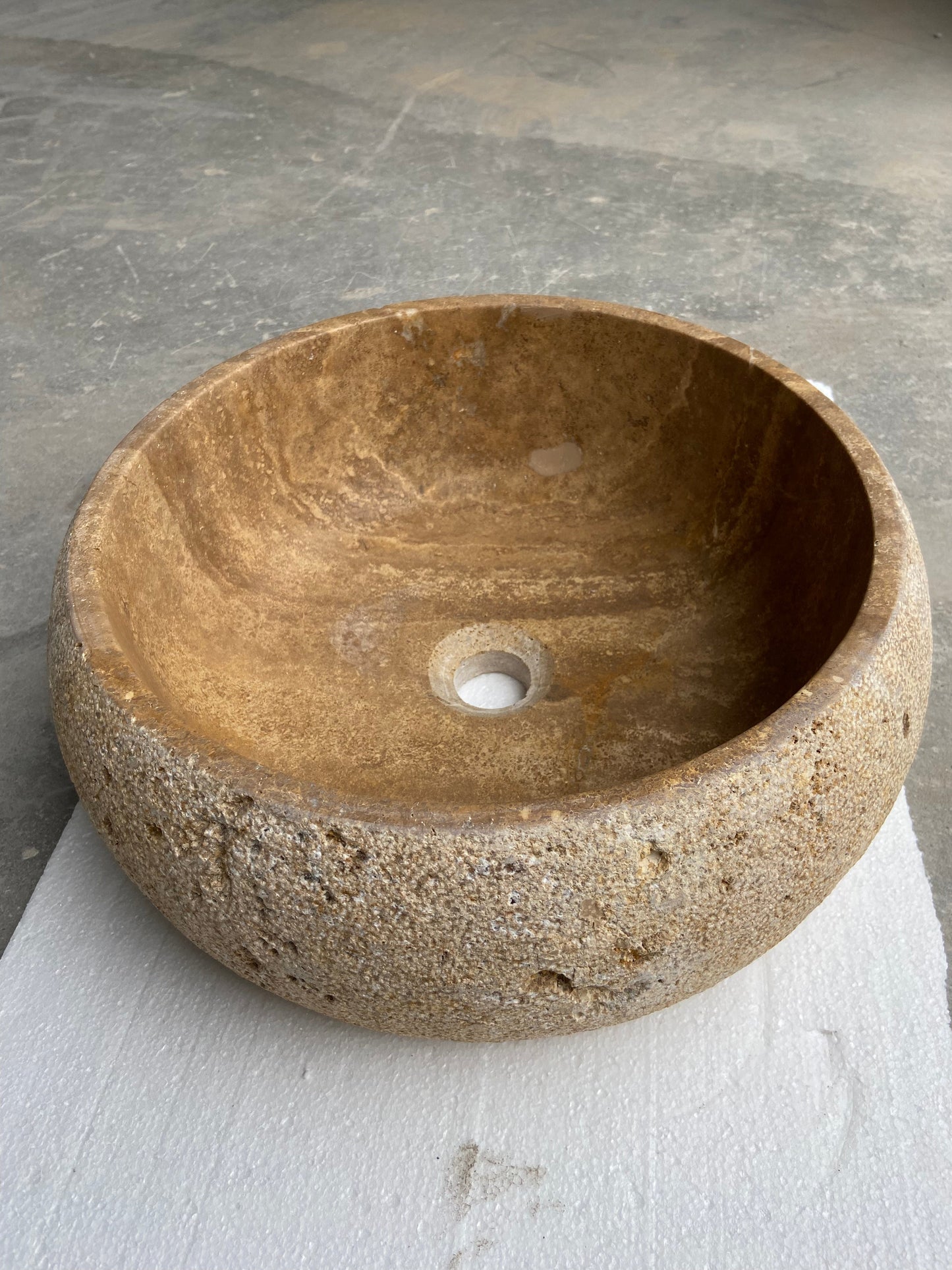 Valencia Travertine Vessel Bathroom Sink Honed Inside and Sand-Blasted Outside (D)16" (H)6"