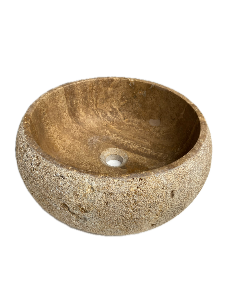 Valencia Travertine Vessel Bathroom Sink Honed Inside and Sand-Blasted Outside (D)16" (H)6"
