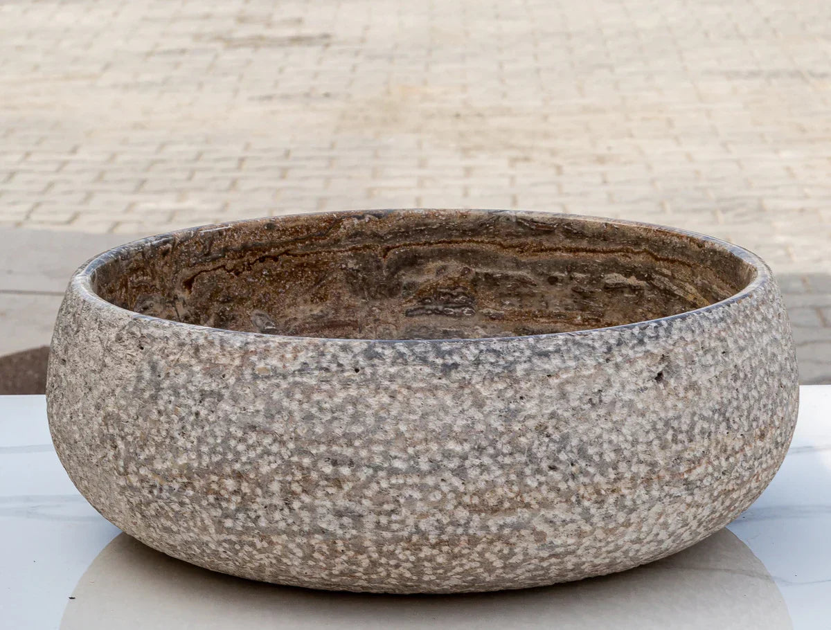 Valencia Travertine Above Vanity Bathroom Sink Rustic Sand-blasted (D)16" (H)6" side view