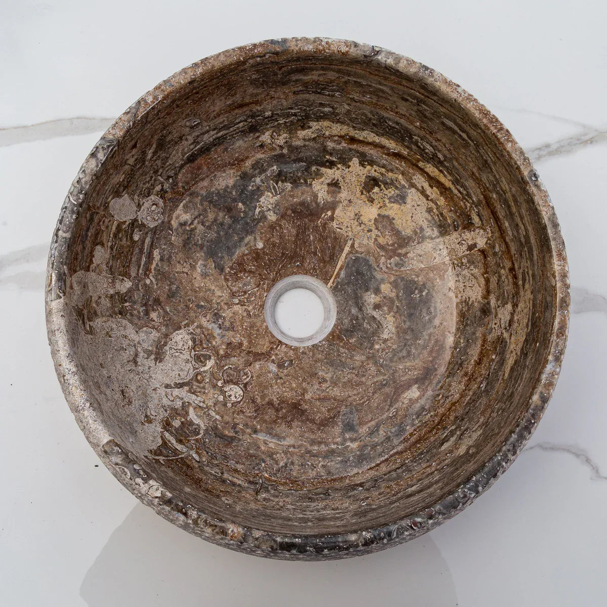 Valencia Travertine Above Vanity Bathroom Sink Rustic Sand-blasted (D)16" (H)6" top view