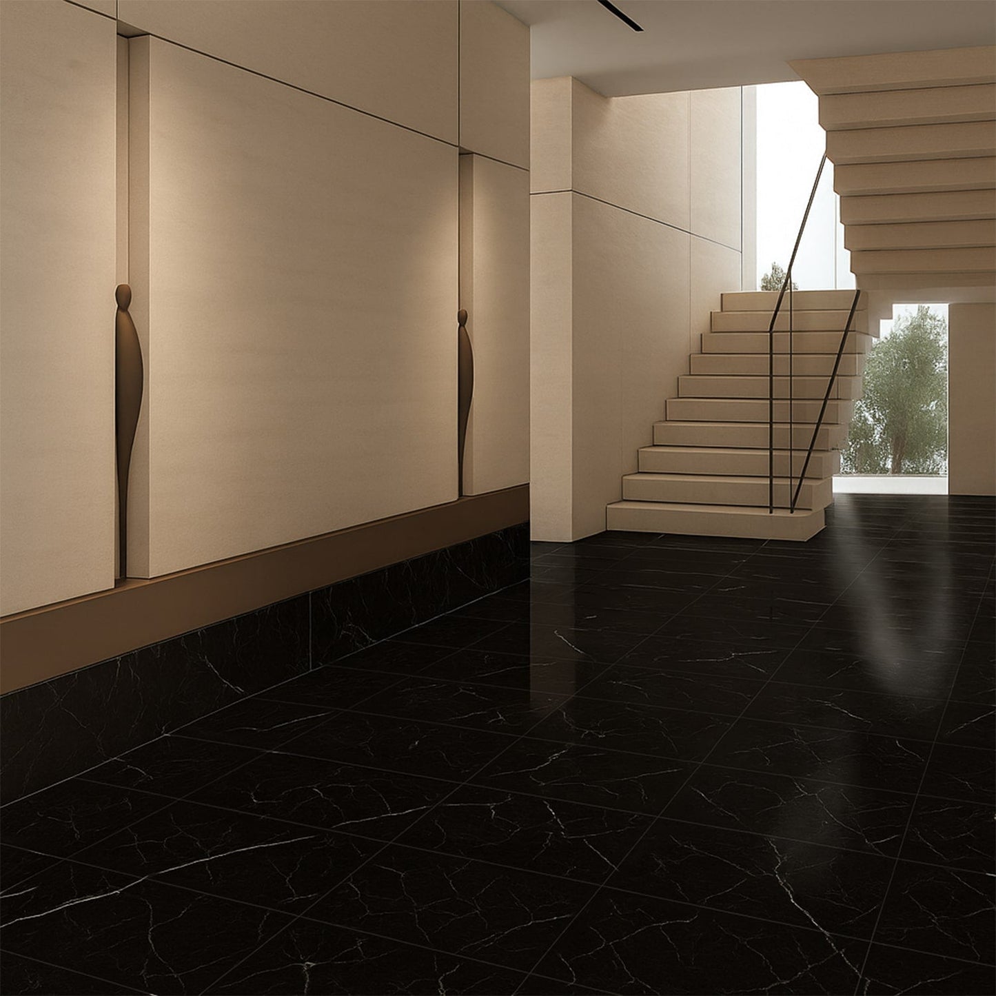 Marquina Nero Polished Marble Look Porcelain Tile