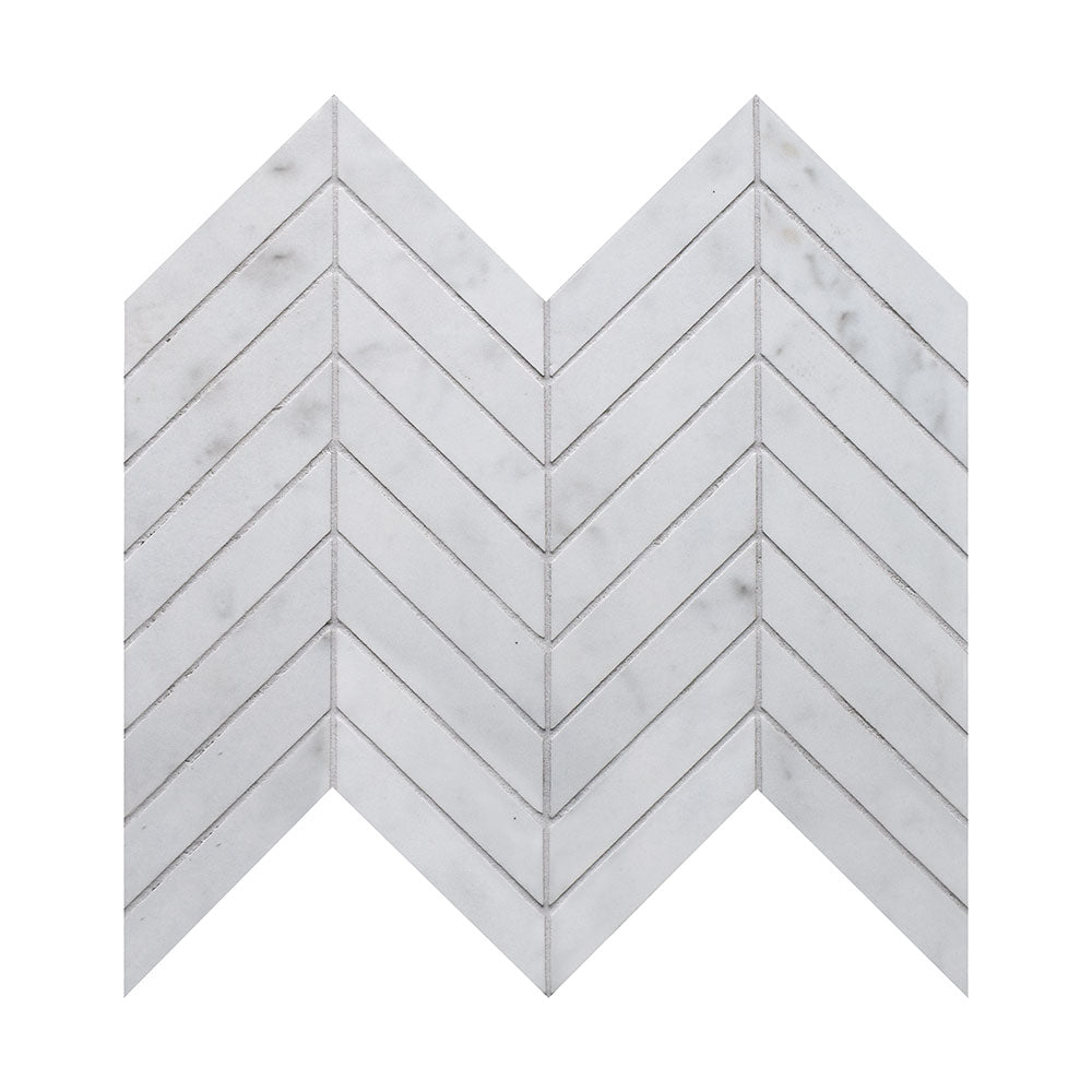 Carrara Blanco Polished Chevron Marble Look Porcelain Mosaic