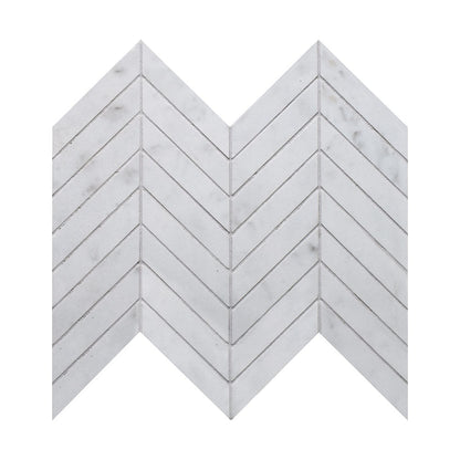 Carrara Blanco Polished Chevron Marble Look Porcelain Mosaic