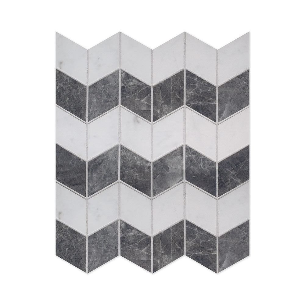 Carrara Blanco Polished Zig-zag Marble Look Porcelain Mosaic