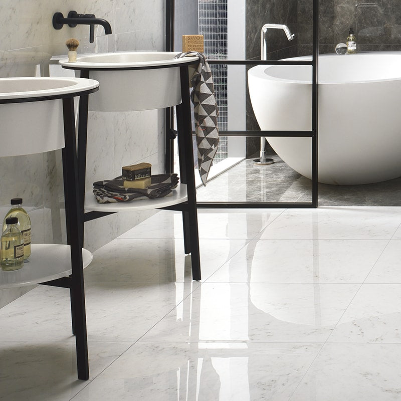 Carrara Blanco Natural Marble Look Porcelain Tile