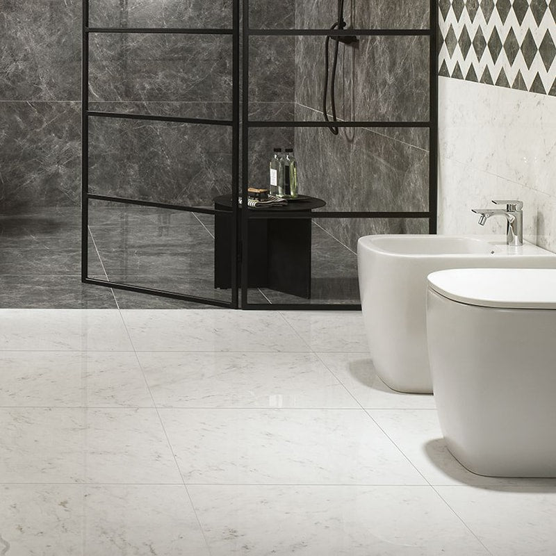 Carrara Blanco Natural Marble Look Porcelain Tile