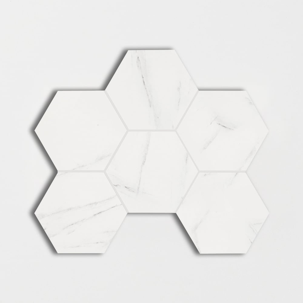Blanco Honed Hexagon Marble Look Porcelain Mosaic