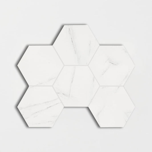 Blanco Honed Hexagon Marble Look Porcelain Mosaic