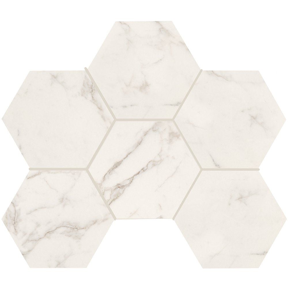 Gold Statuary Honed Hexagon Marble Look Porcelain Mosaic