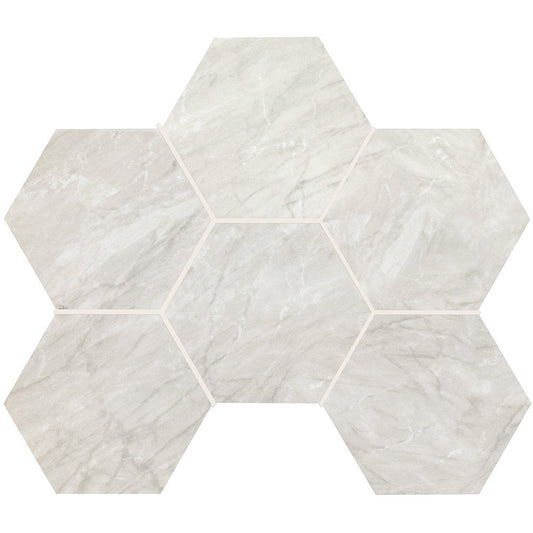 Bardiglio Gray Honed Hexagon Marble Look Porcelain Mosaic