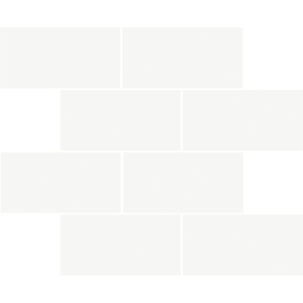 Blanco Marjinal Polished 3x6 Brick Staggered Marble Look Porcelain Mosaic