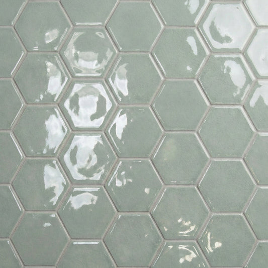 Verdant Crackled Hexagon 5 Ceramic Tile