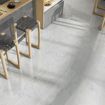 Carrara Blanco Polished Marble Look Porcelain Tile