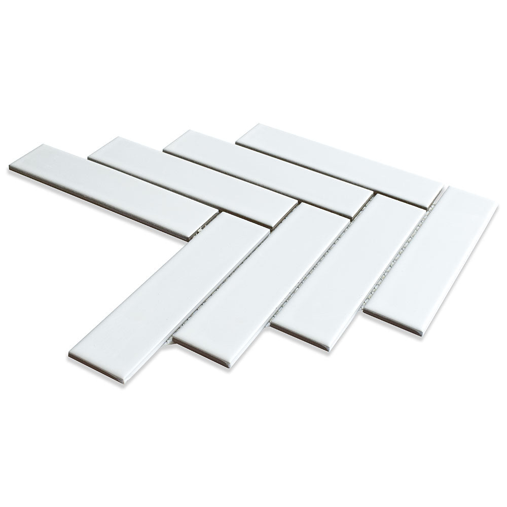 Blanc Matte Herringbone Ceramic Mosaic