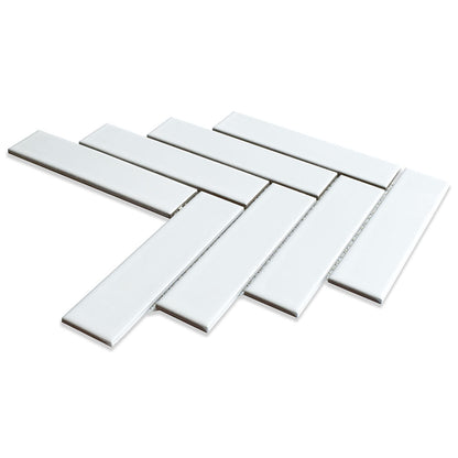 Blanc Matte Herringbone Ceramic Mosaic