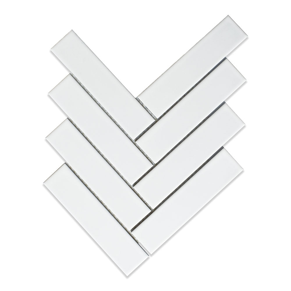 Blanc Matte Herringbone Ceramic Mosaic