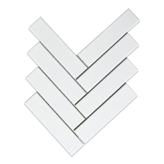 Blanc Matte Herringbone Ceramic Mosaic