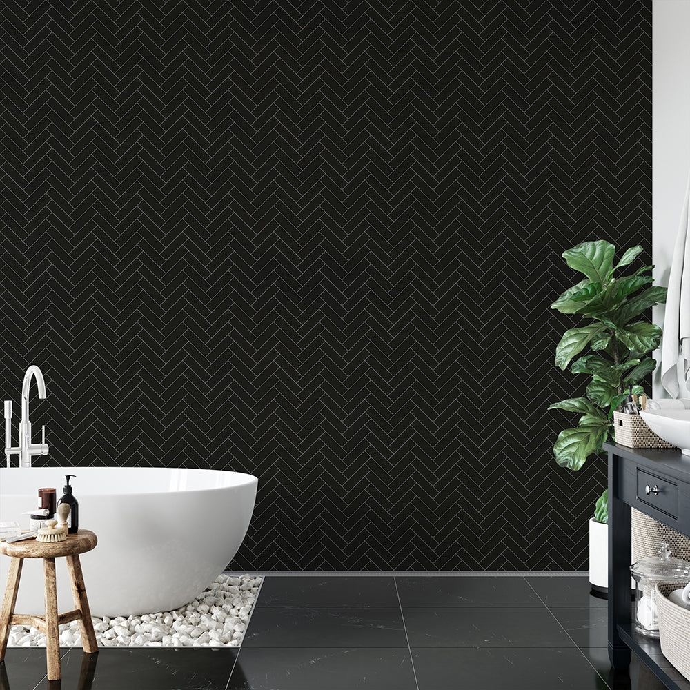 Noir Matte Herringbone Ceramic Mosaic