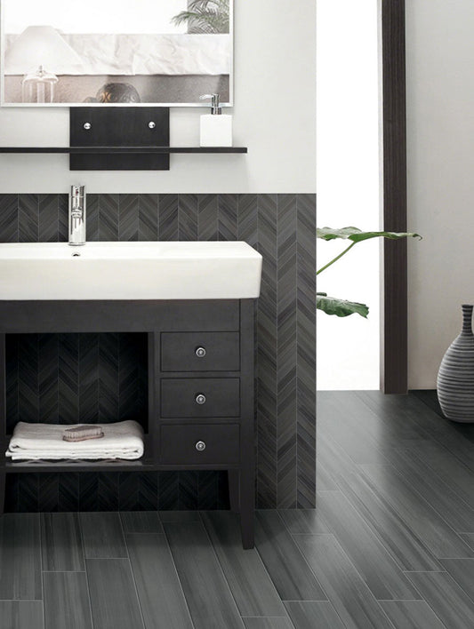 MSI Graphite Chevron Mosaic Porcelain Wall and Floor Tile 12"x15" - Watercolor Collection