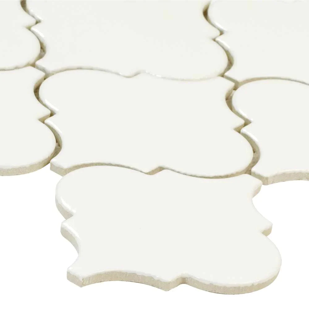 MSI Whisper White Arabesque Polished Ceramic Mosaic Wall Tile 10.83"x15.5"