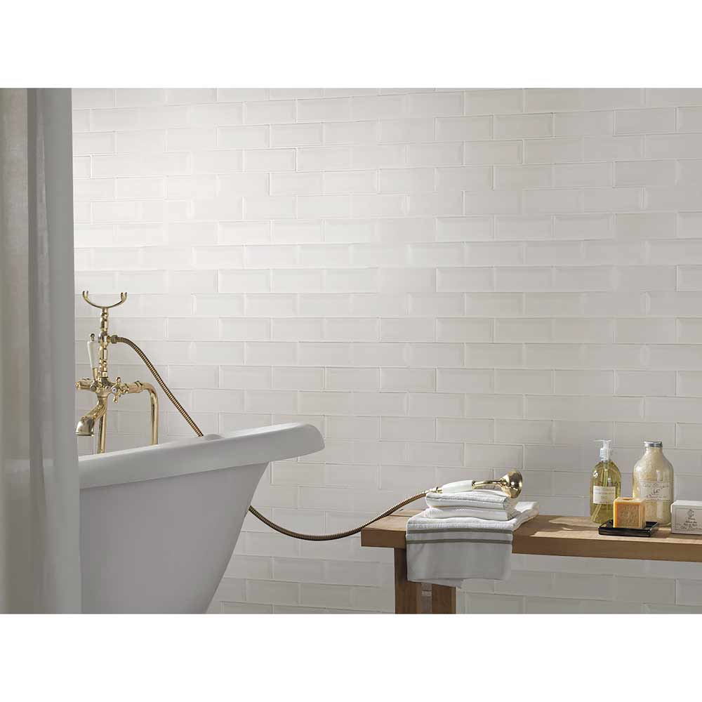 MSI Whisper White Beveled Polished Ceramic Mosaic Wall Tile 2"x6"