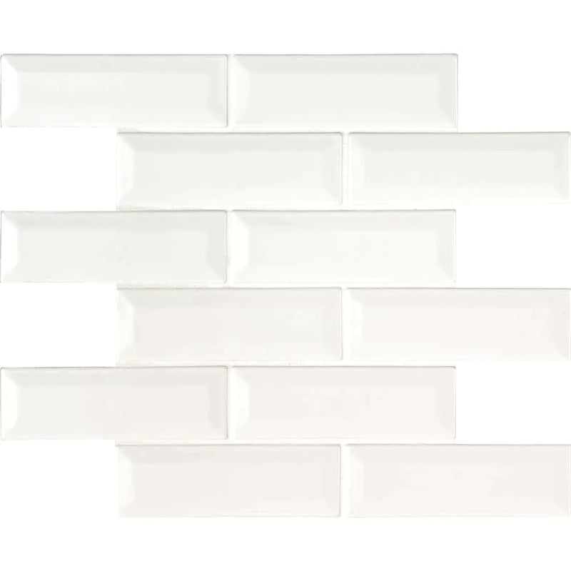 MSI Whisper White Beveled Polished Ceramic Mosaic Wall Tile 2"x6"