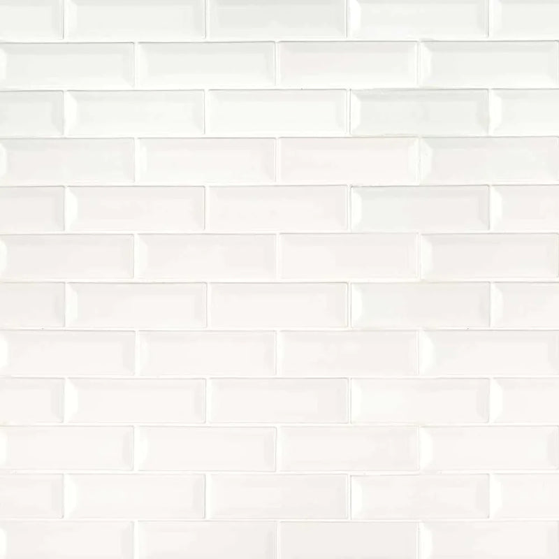 MSI Whisper White Beveled Polished Ceramic Mosaic Wall Tile 2"x6"