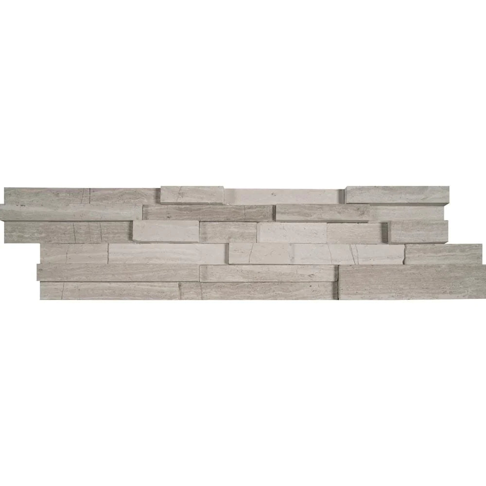 White oak 3D ledger panel 6X24 honed marble wall tile LPNLMWHIOAK624 3DH product shot multiple tiles close up view