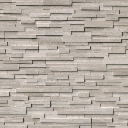 White oak 3D ledger panel 6X24 honed marble wall tile LPNLMWHIOAK624 3DH product shot multiple tiles top view