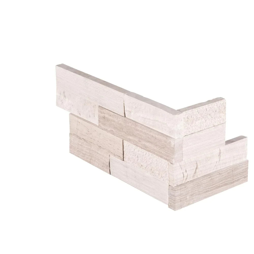 White oak ledger corner 6X18 multi finish marble wall tile LPNLMWHIOAK618COR MULTI product shot multiple tiles close up view