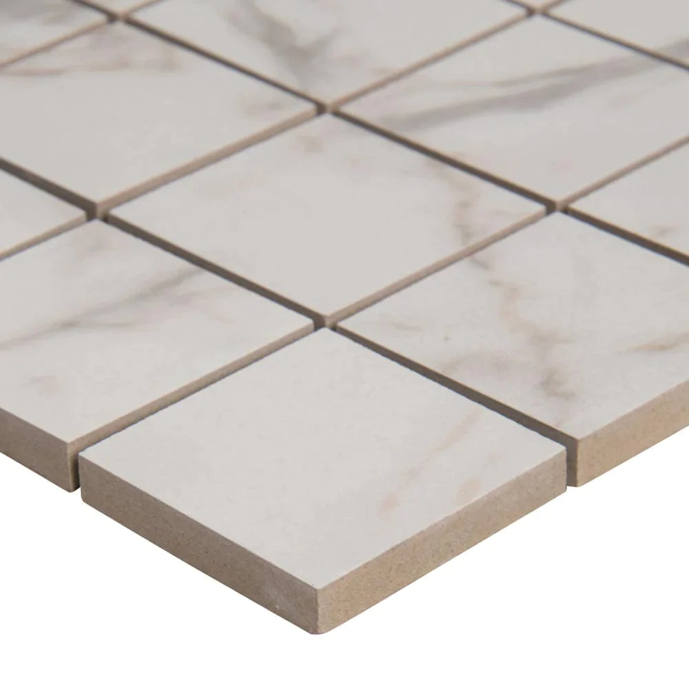 MSI White Vena Matte Ceramic Mosaic Wall and Floor Tile 2"x2"