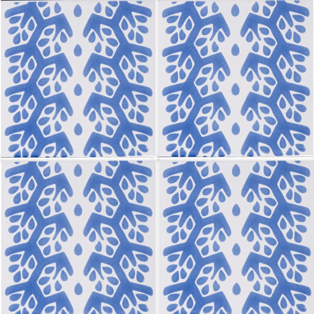 Snow White, Blue Glossy Cecil Stripe Ceramic Tile