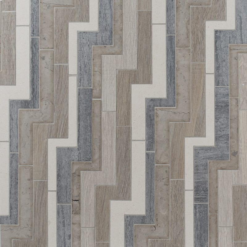 Multicolor Multi Finish Pathway Limestone Waterjet Mosaics